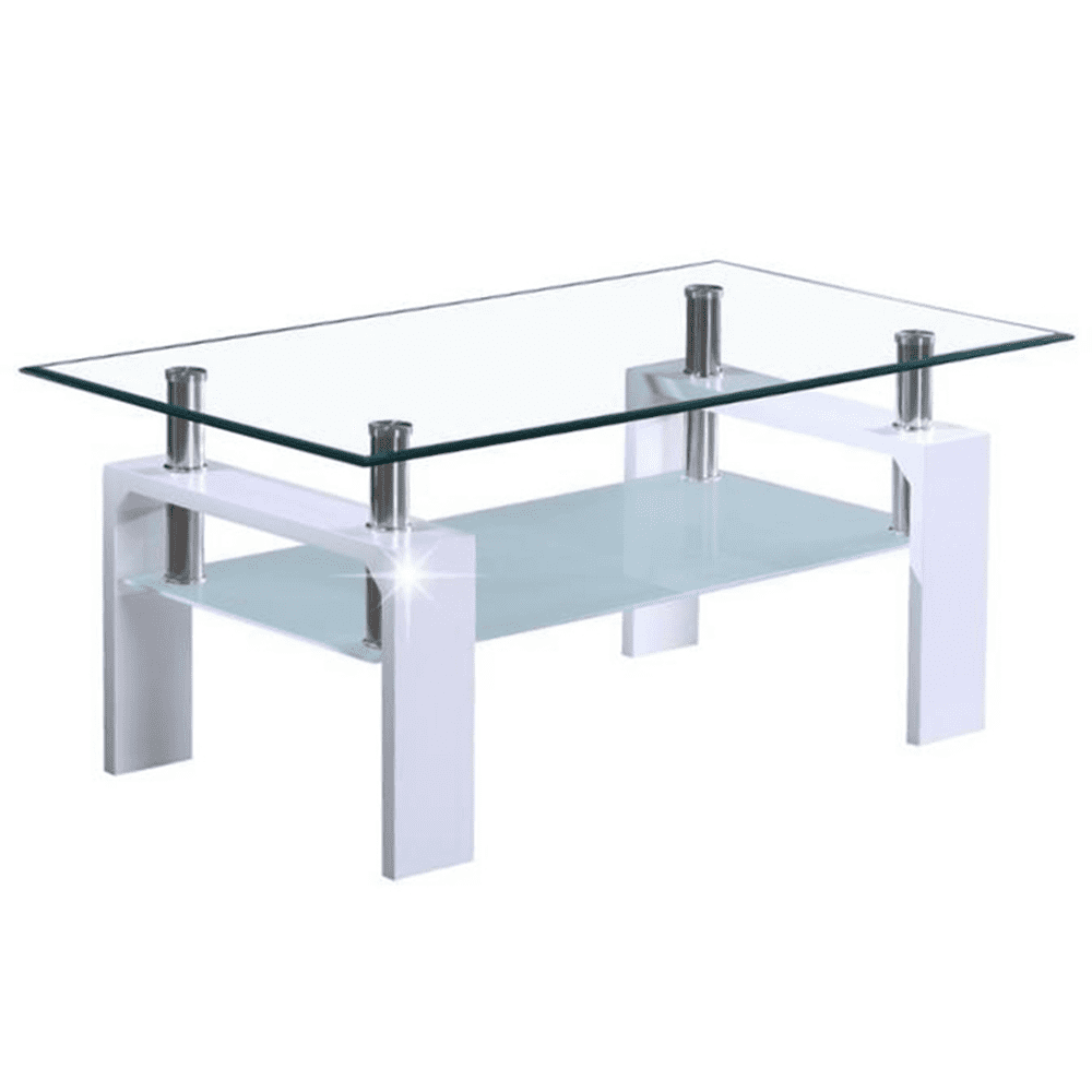 KONDELA Konferenčný stolík, biela extra vysoký lesk HG / sklo, LIBOR NEW